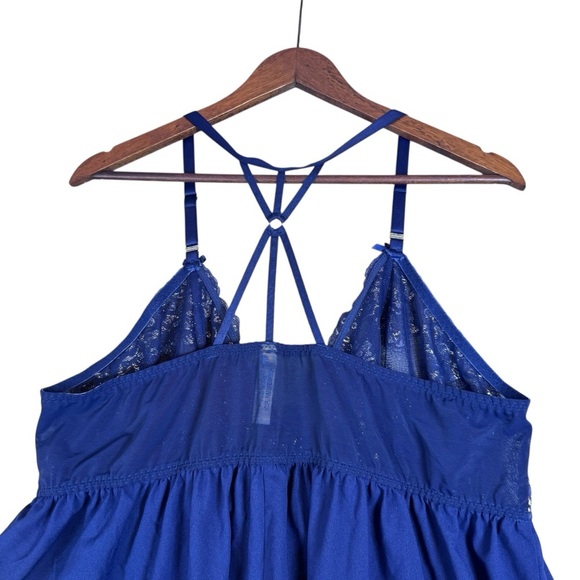 Cacique Midnight Blue Shimmer Embroidered Babydoll Sheer Chemise Size 22/24 - Picture 6 of 15